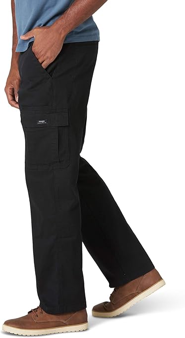 Wrangler Authentics Men's Relaxed Fit Stretch Cargo Pant Casual, Black, 42W x 30L