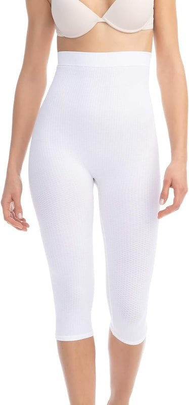 Farmacell 123 (White, S/M) Women's high-waisted anti-cellulite micromassage capri leggings