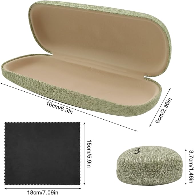 XYQMLY 3 Pack Hard Shell Eyeglasses Case, Unisex Portable Glasses Protection Case Linen Fabrics Glasses Case, Blue/Green/Grey, Medium