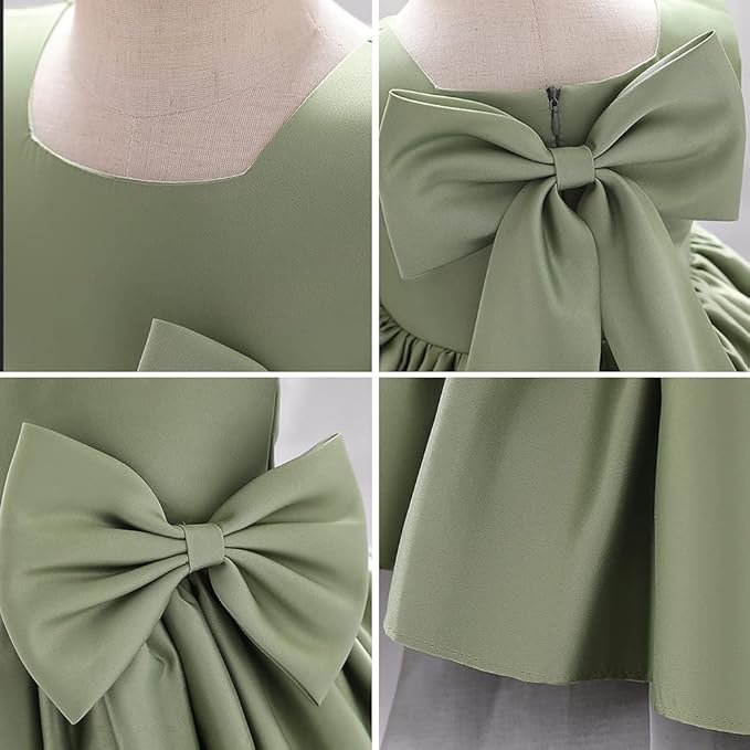 Baby Girls Little Girls Bowknot Tutu Princess Prom Dress Formal Ball Gown Birthday Wedding Party Christening Baptism Dresses Army Green 2-3 Years