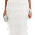 VERWIN Women's Fringe Maxi Dress High Waist V Neck Tiered Tassels Dress Ruffles Sleeve Bodycon Prom Dress M White
