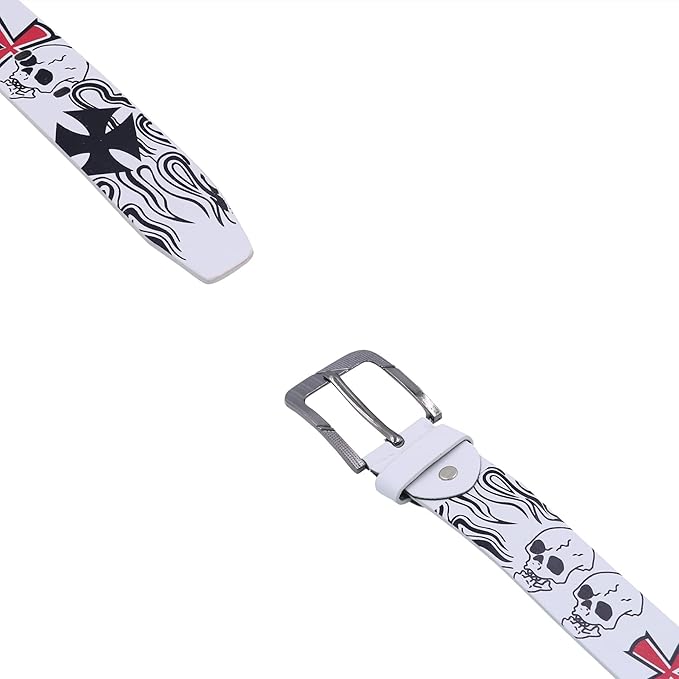 AIBEARTY Punk Skull Skeleton Pattern Pin Buckle Belt Gothic Casual Pu Leather Waistband for Women Men, White, One Size