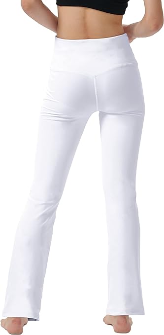 LaiEr Yoga Pants for Women Tummy Control Workout Bootleg Pants High Waist 4 Way Stretch Pants with Inner Pockets(White,L)