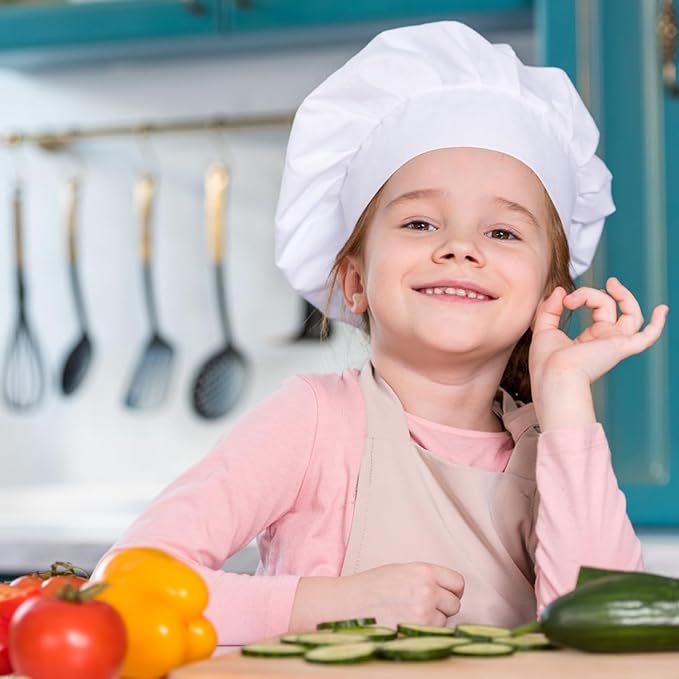 Raykce Chefs Hats for Adults - Unisex White Adjustable Kitchen Cooking Headgear Bakers Hats Kitchen Cap Mushroon Design Uniform Cap for Women Baking Party Cooking Restaurant