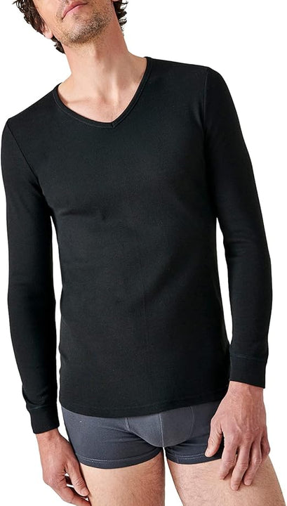 Damart Men's T-Shirt Col V, Maille Interlock Thermolactyl Thermal Top, Black, M