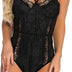 marysgift Lace Bodysuit Mesh Babydoll Corsets for Women Transparent Breathable Nightwear V Neck Ladies Sheer Leotard Plus Size Lingerie Set Black 2XL UK 16-18