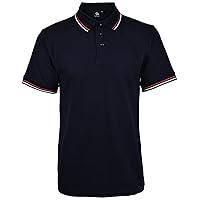 True Face 3 Pack Mens Tshirts Polos Pique Tipping Pocket Collar Buttoned Regular Fit Top, Navy/White/Red, XL