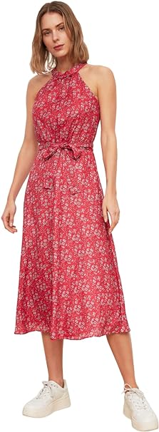 Trendyol Women Midi A-line Regular fit Woven Dress Pink
