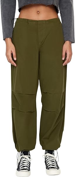 Trendyol Women's Normal Waist Wide Leg Jogger Jeans Pants, Khaki, 10