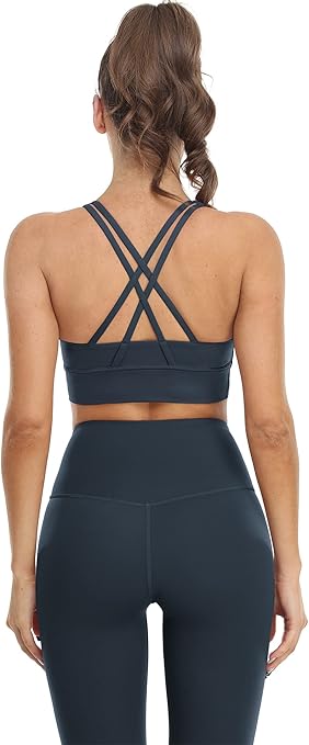 icyzone Sports Bras for Women Medium Impact Padded Strappy Workout Yoga Running Bra Top