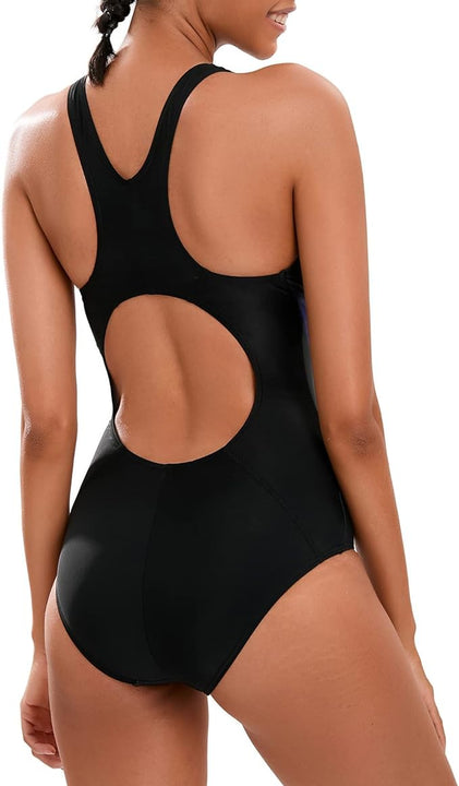 Veranobreeze Women’s Athletic Print One Piece Swimsuits Training Swimwear Racerback Competitive Bathing Suit for Women (Purple Flame, UK12)