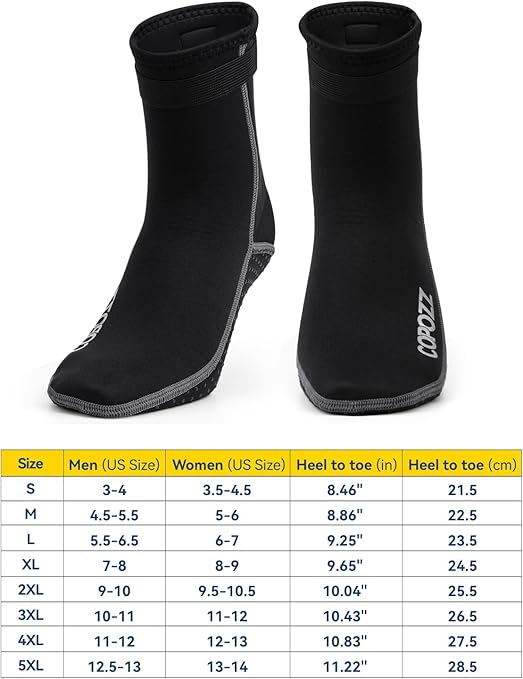 COPOZZ 3 mm diving socks, neoprene socks for adults, women, men, thick diving socks, water sports, swimming socks for swimming, snorkelling, sailing, surfing, water sports