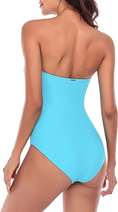 RELLECIGA Women's Tummy Control Swimwear Strapless One Piece Swimsuit for Women, Sky Blue, Large