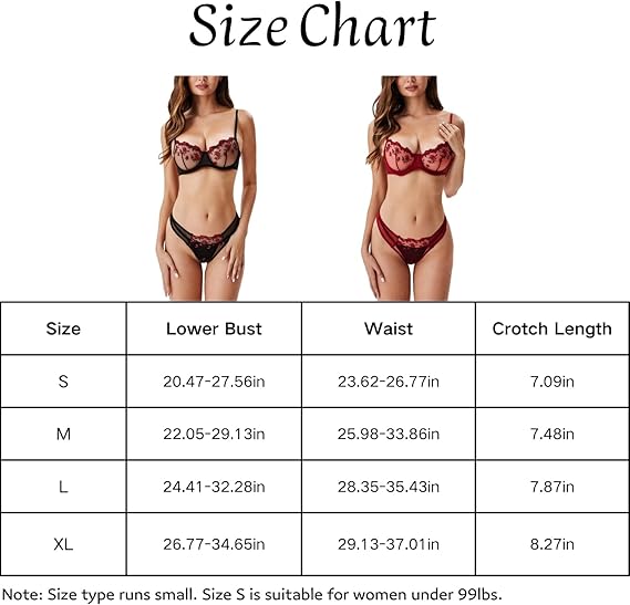 ROSVAJFY Women's Sexy Lingerie Set with Floral Embroidery, Mesh Push Up Underwear Set 2 Pieces, Underwire Bra and Panties Set Elegent Lingerie with Adjustable Spaghetti Straps (Black, L)