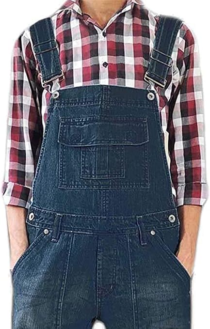 True Face Unisex Dungarees Denim Men Jumpsuit Women Onesie All in One Dark Wash Blue, Large