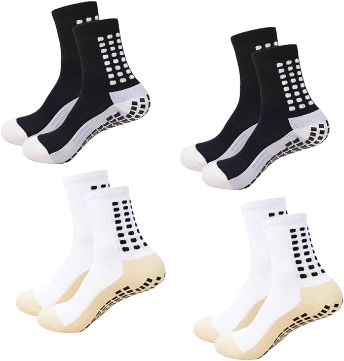 Men's grip Socks Soccer Non Skid Ball Socks Anti Slip Non Slip Grip Pads for Football Basketball Sports Grip Socks, 4 Pair, 2black2white, One Size