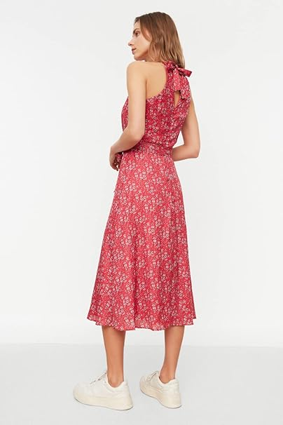 Trendyol Women Midi A-line Regular fit Woven Dress Pink