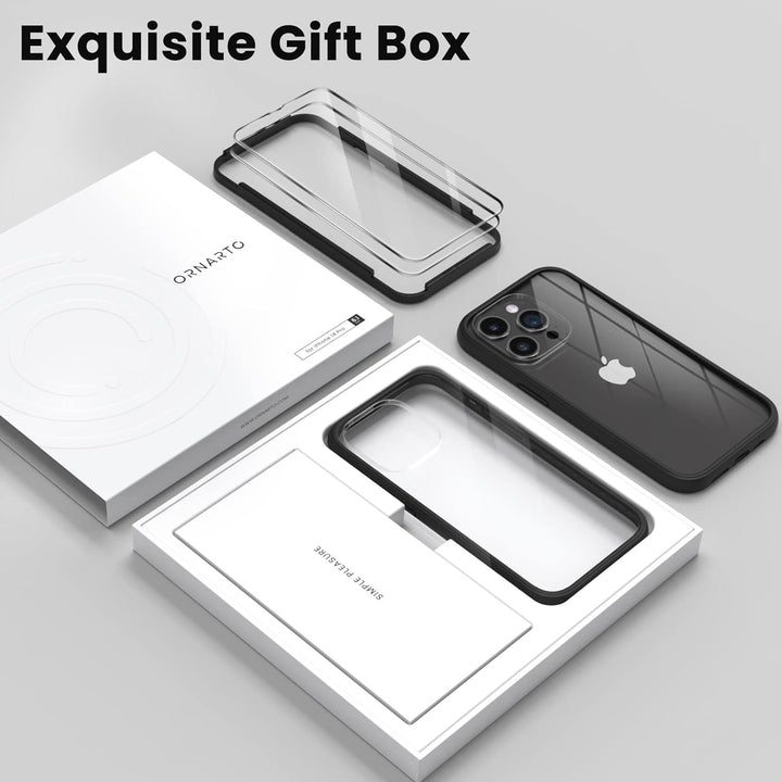 ORNARTO Compatible with iPhone 14 Pro Case 6.1",Bumper Case with 2 x Screen Protector Liquid Silicone Gel Rubber Case Full Body Protection Removable Clear Back Cover for iPhone 14 Pro-Black