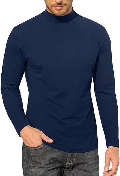 Mens Half Turtleneck Shirt Long Sleeve Pullover Basic Designed Undershirt Polo Neck Stretch Slim Fit Sweaters Black Blue, XL