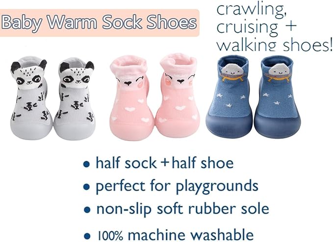 Non-Slip Baby Toddler Sock Shoes Cute Kid First Walking Shoes Pre-Walker Baby Slipper Socks with Rubber Soles Baby Girls Boys Soft Sole Shoe Socks Sneakers Trainers, Blue / 18-30 Month/13-14cm