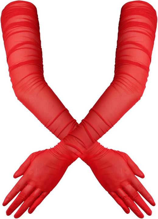 TOYMIS Women's Super Long Gloves, 1920s Sexy Sheer Gloves Elegant Long Opera Gloves Mesh Tulle Gloves Dance Gloves (red)