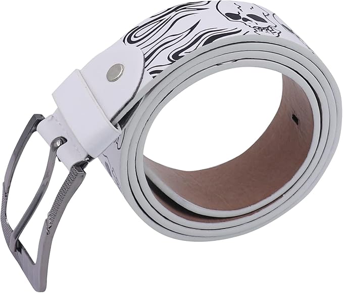 AIBEARTY Punk Skull Skeleton Pattern Pin Buckle Belt Gothic Casual Pu Leather Waistband for Women Men, White, One Size
