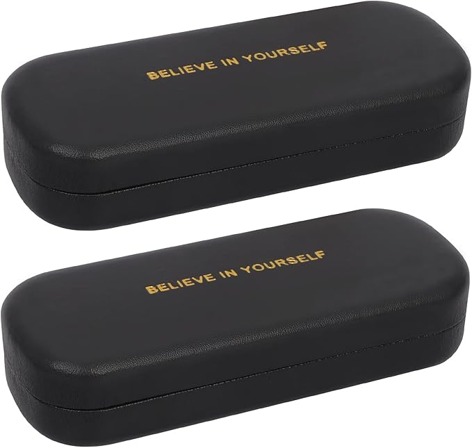 Arqumi Glasses Case, 2 Pack Hard Shell Sunglasses Case PU Leather Portable Eyeglass Case Box for Men Women Student Black