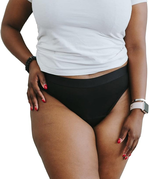 BLOSSOM PERIOD PANTIES Bikini Style 3 Pack| Ultra-Soft, Comfortable, Breathable Spandex 4 Layer Leak Proof Menstrual Underwear| Period Underwear for Teens and Women| Waterproof Layer 2XL Black