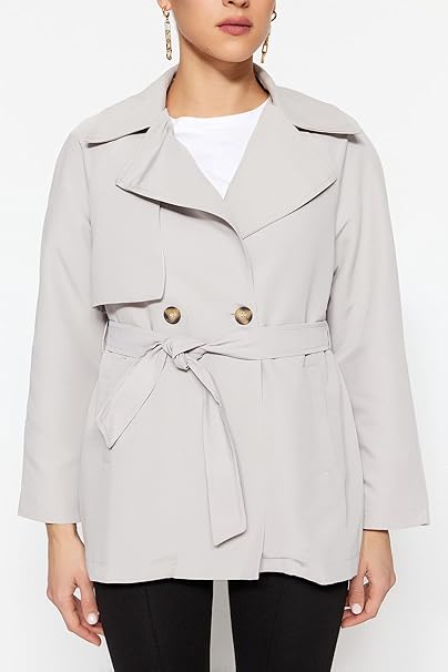 Trendyol Women Young Oversize Double-breasted Lapel collar Woven Trench Coat
