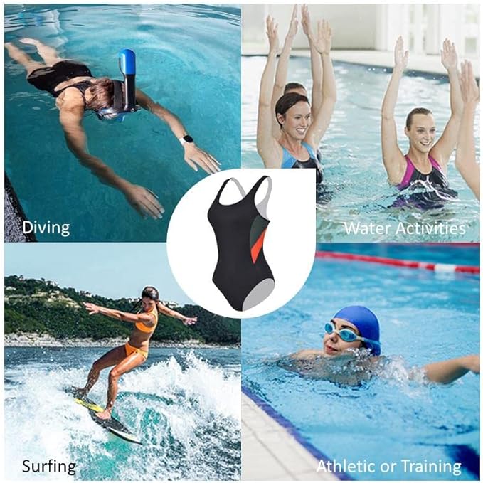 Veranobreeze Women's Sports One Piece Swimsuit Racerback Black Sports Swimwear（Grey & Orange,UK18）