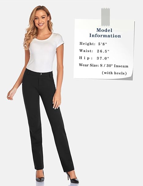 Tapata Women's Stretchy Straight Dress Pants with Pockets Tall, Petite, Regular for Office Work Business, Black, XL / 34L
