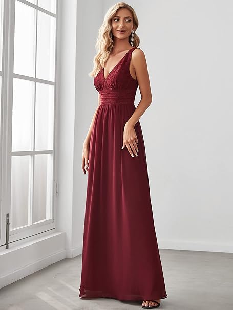 Ever-Pretty Women's Sleeveless A Line High Waist Chiffon Long Lace Formal Dresses Burgundy 16UK