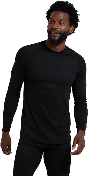 Mountain Warehouse Talus Mens Thermal Baselayer Top - Long Sleeve Sweater, Zip Neck, Quick Drying Pullover, Breathable, Lightweight - Great for, Travelling Black L