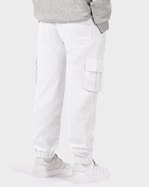 Auranso Boys Cargo Trousers 12-13 Years Kids Elasticated Waist Joggers with Drawstring Outdoor Casual Pants White