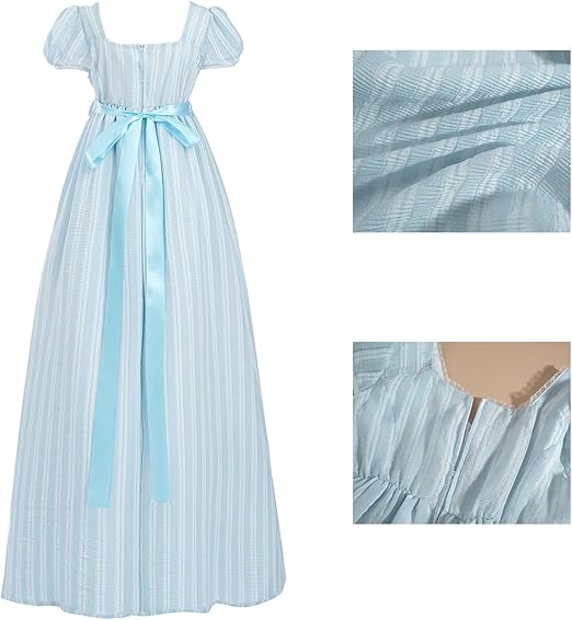 Fiamll Regency Dresses Women's Empire Waist Victorian Ball Gown Regency Dress from 19th Century Parties, blue, M