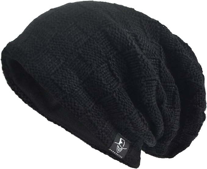VECRY Mens Slouchy Knit Oversized Beanie Skull Caps Artistic Hats (Plaid-Black)