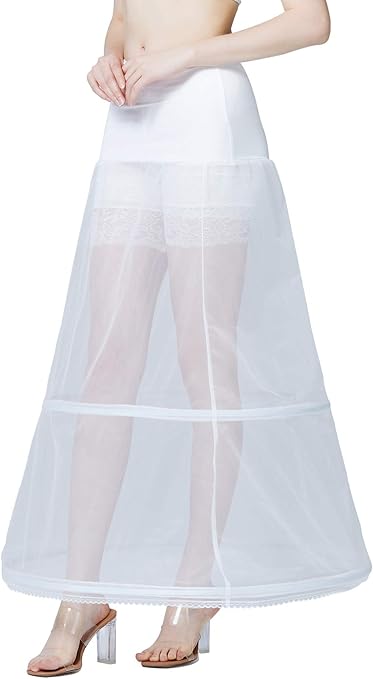 BEAUTELICATE Women's Petticoat Crinoline Long A-line Underskirt Tulle Half Slip With Hoops For Wedding Bridal Evening Dress Cosplay Medieval Costume(White - 2 Hoops, 6-10)