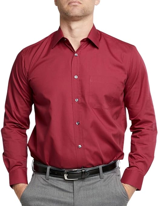 Double TWO Men's Long Sleeve Plain Formal Shirt Non Iron Classic Fit Business Dress Shirt