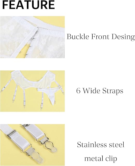 ohyeahlady Women Stretchy Lace Suspender Belt Mesh Garter Plus Size Lingerie Set with 6 Wide Straps Metal Clip for Stockings (G-String Included) 20-22