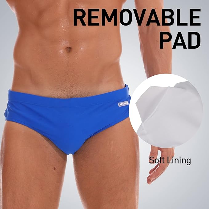 Arcweg Men's Swimming Trunks Briefs Low Waist with Removable Pad Swimwear Elastic Beach Shorts Boxers Underwear