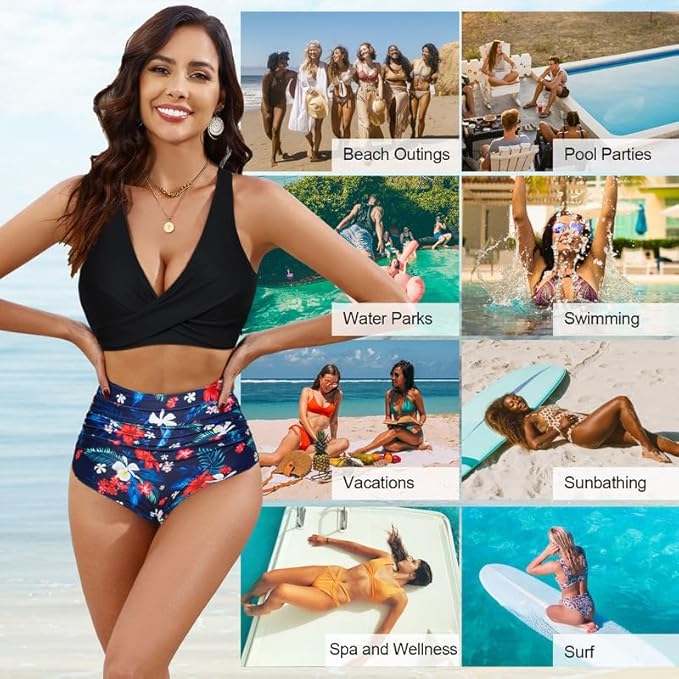 Women's Bikinis,Push Up Bikini Tops & High-Waisted Bikini Bottoms Tummy Control Swimwear Soft Ladies Swimming Costumes 2 Piece Swimsuit Adjustable Bathing Suits, M