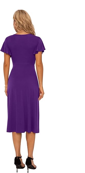 GRECERELLE Womens Summer Wrap Dress Ladies Casual Ruffle Short Sleeve V-Neck Floral Beach Dresses for Women (04 Purple, XL)