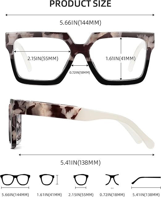 JM 3 Pack Oversize Reading Glasses for Women, Fashion Square Blue Light Blocking Readers +2.25