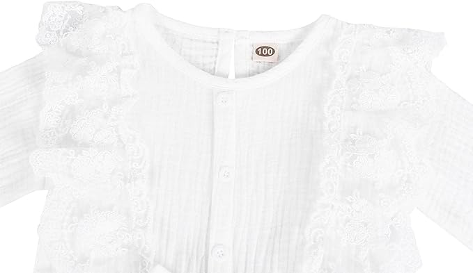 Edjude Romper for Newborn Baby Girl Clothes Ruffle Long Sleeve Floral Jumpsuit Bodysuit Baby Girls Onesies with Headband Size 6-9 Months, White