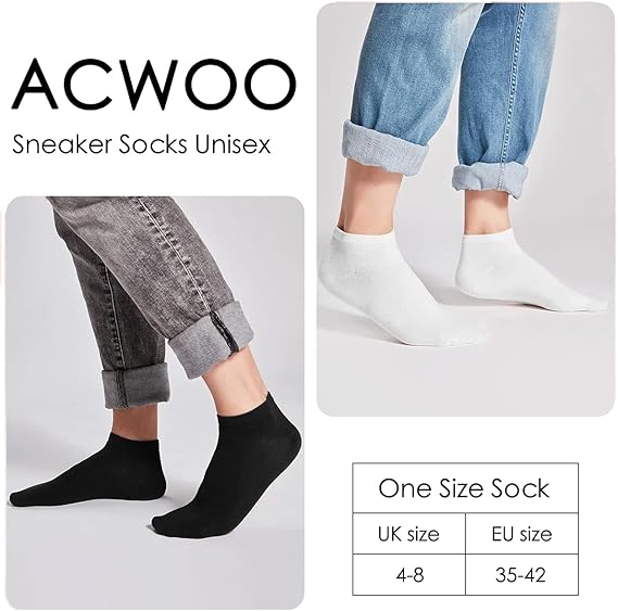 ACWOO Ankle Socks, 6 Pairs Athletic Ankle Socks, Cotton Trainer Sports Socks, Breathable Running Socks for Men Women Ladies, Non-Slip Low Cut Short Socks for Casual and Athletic Wear
