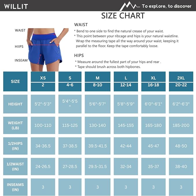 Willit Women's 3" Swim Board Shorts Swimming Bottoms with Brief Liner Quick Dry UPF 50+ Royal Blue M