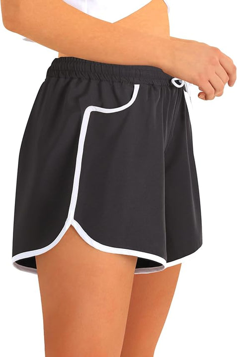APTRO Women Swim Shorts Board Shorts Swimming Surf Beach Shorts Bikini Bottoms Quick Dry Ladies Swim Trunks Black, 2XL