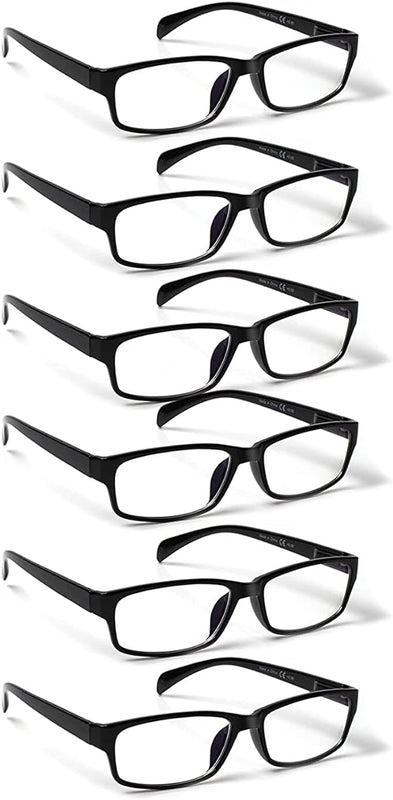 Kerecsen 6 Pack Mens Reading Glasses Blue Light Blocking Black Computer Readers with Spring Hinges (6 Black, 1.75, multiplier_x)