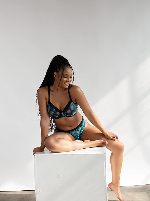 Curvy Couture Women's Sheer Mesh Full Coverage Unlined Underwire Bra