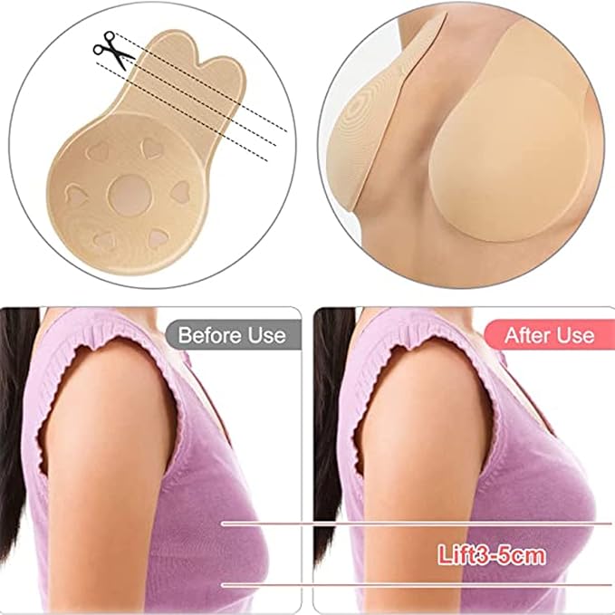 HonLena Stick on Bra Strapless Bras,Women Backless Bra,Rabbit Lift-Up Bra,Reusable Bra for Women Backless Evening Dress for Girls Women Beige